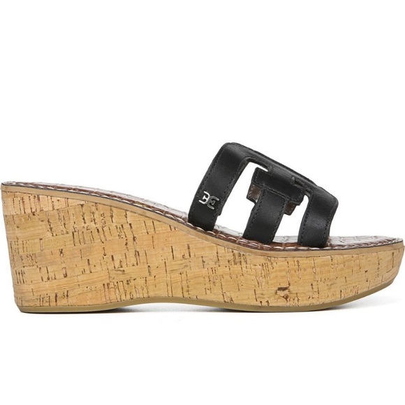 New Sam Edelman Regis Black Platform Wedge Sandals - Picture 3 of 9